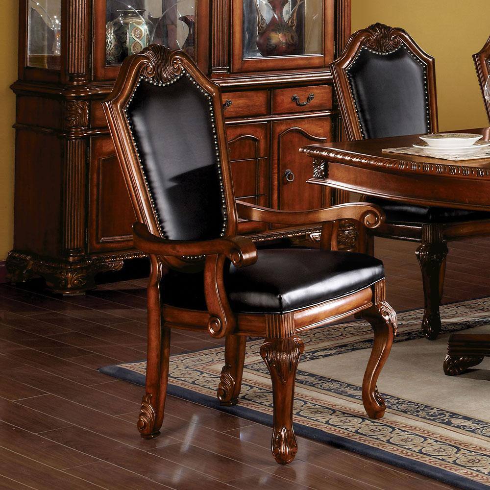 Chateau De Ville Black Leather and Wood High Side Chair