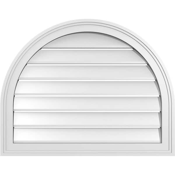 Ekena Millwork 28 in. x 22 in. Round Top White PVC Paintable Gable Louver Vent Functional