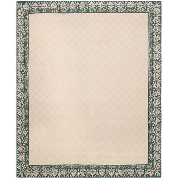 Total Performance 6 ft. x 9 ft. Ivory/Blue Diamond Border Area Rug