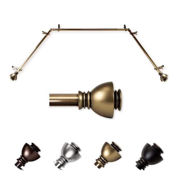 EMOH 13/16" Dia Adjustable 20"-36", 38"-72" Bay Window Curtain Rod with Friedman Finials in Antique Brass