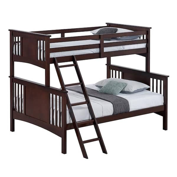 Ricky Dark Brown Twin Over Full Bunk Bed with Angled Ladder