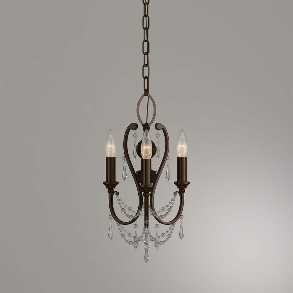 Elegant Mini Crystal Chandelier with Vintage Bronze Finish, 3-Light
