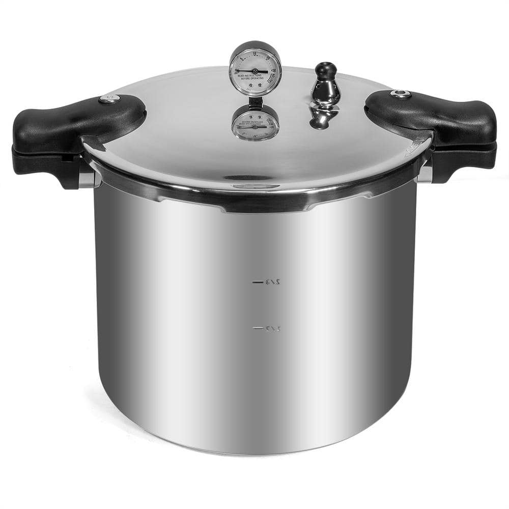 22 Qt. Silver Aluminum Pressure Cooker with Built-in Dial Gauge