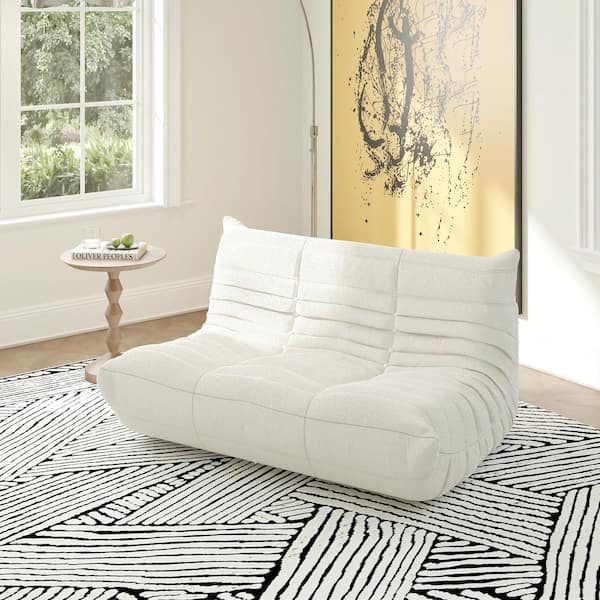 Magic Home Beige Teddy Velvet Polyester 53 in. Fireside Lazy Sofa Bean Bag Chair Rebound Sponge Lounge Floor Sofa for Bedroom