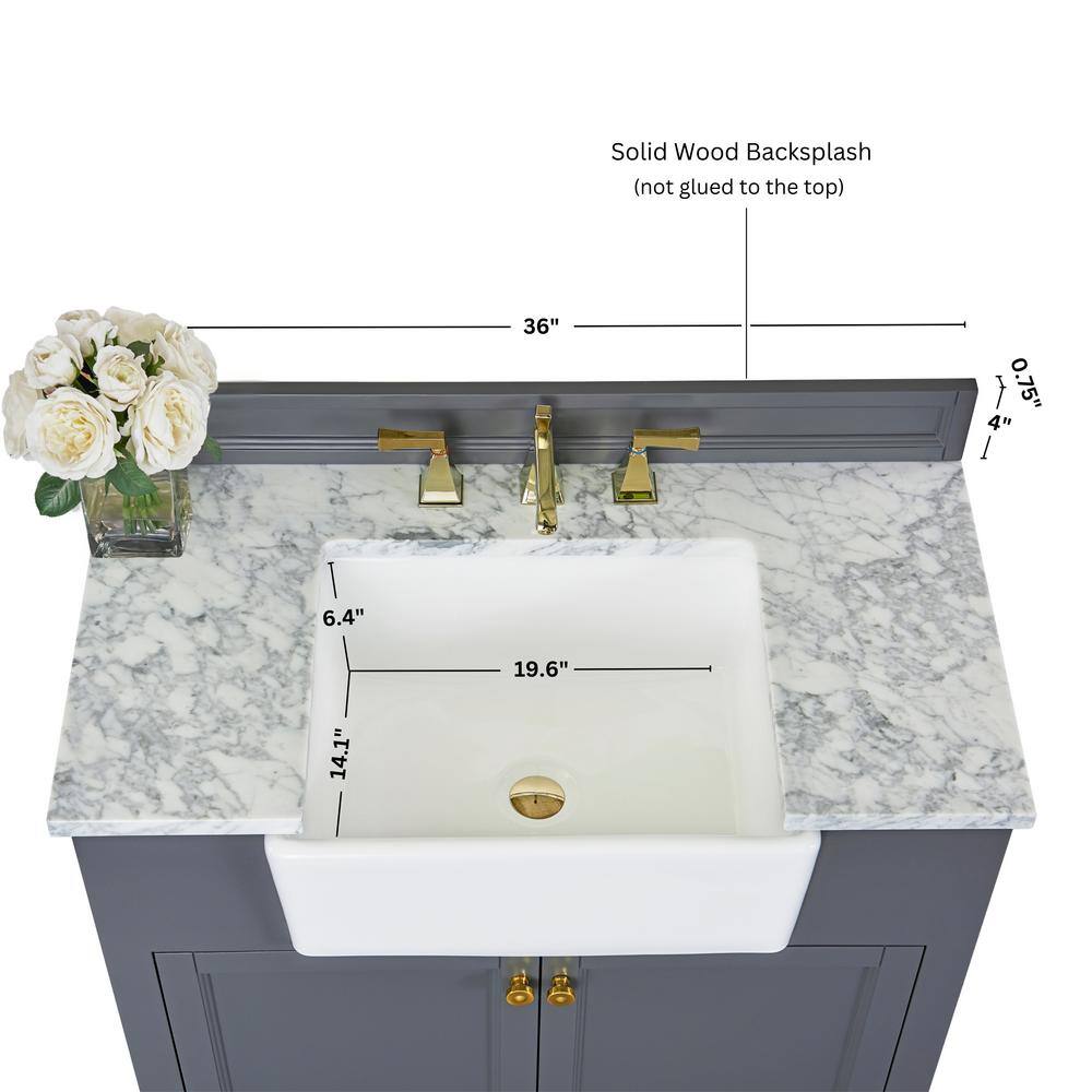 Adeline 36'' Sapphire Gray Wood Bathroom Vanity with Marble Top