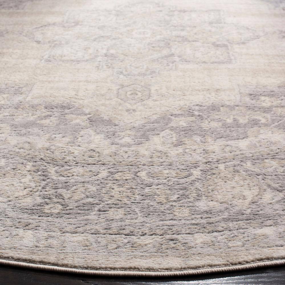 Reversible Round Cream/Gray Synthetic Easy Care Area Rug, 9' x 9'
