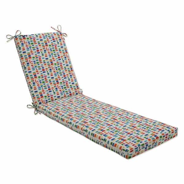 Pillow Perfect 23 x 30 Outdoor Chaise Lounge Cushion in Blue/Green Color Tabs Primaries