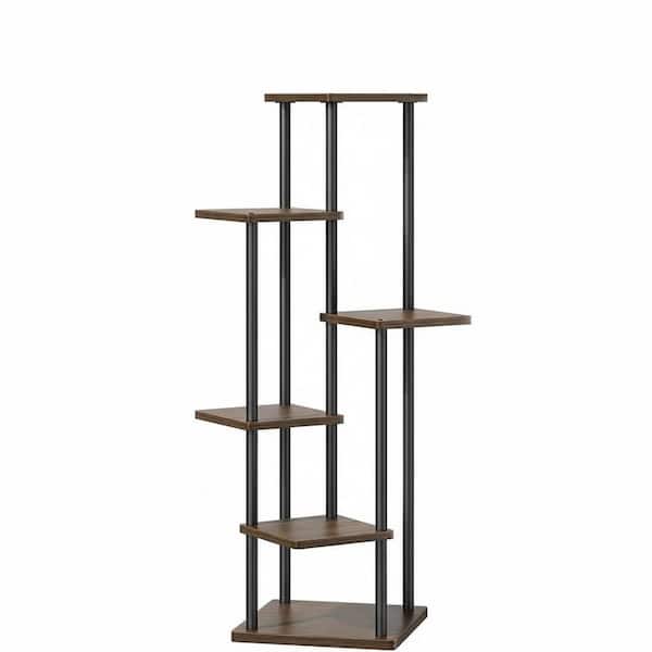 6-Tier Oak Wood Plant Stand with Tiered Shelves (11.8 in. H W x 46.7 in. H)