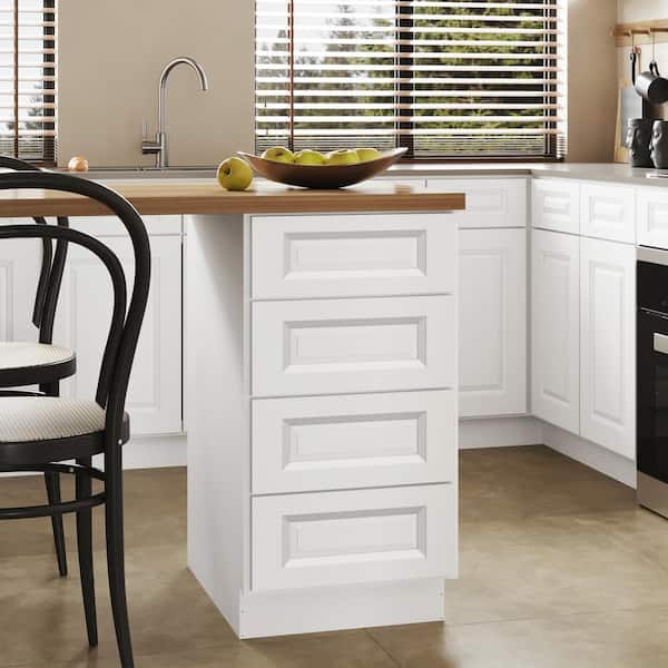 Hausvita 18 in. W x 24 in. D x 34.5 in. H in Traditional White Plywood Ready to Assemble Kitchen Base Cabinet with 4 Drawers