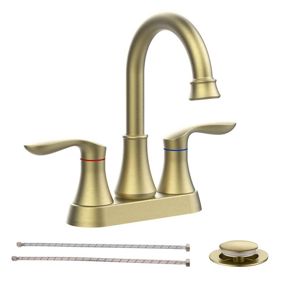4 in. Centerset 2-Handle 3-Hole Bathroom Sink Faucet with Pop up Drain in Brushed Gold price history on PriceWatchPro