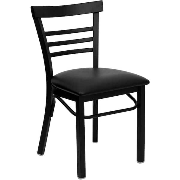 Flash Furniture Hercules Series Black Ladder Back Metal Restaurant Chair with Black Vinyl Seat