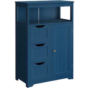 22 in. W x 12 in. D x 34 in. H Navy Blue Bathroom Linen Cabinet Floor Cabinet with 3 Drawers and 1 Cupboard