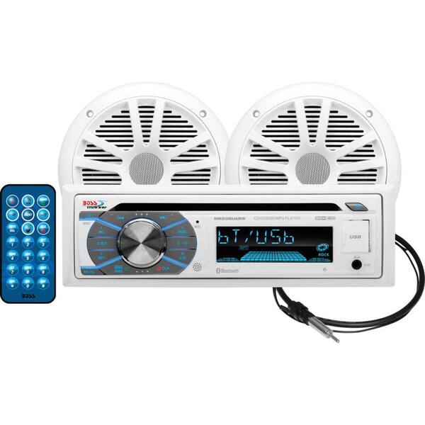 Boss Audio Systems Single-DIN Marine AM/FM CD Receiver Package with 2-Speakers and 1 Marine Antenna