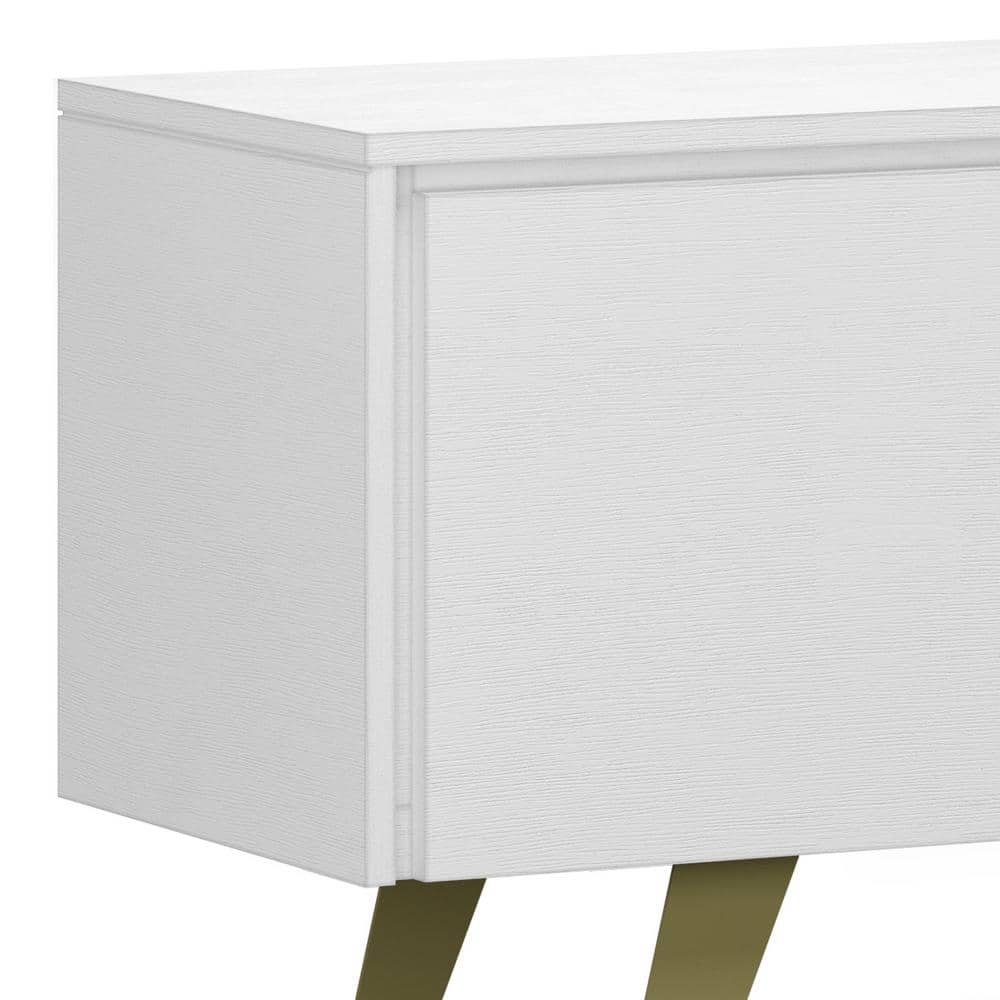 White Acacia Wood Industrial TV Media Stand with Cabinet