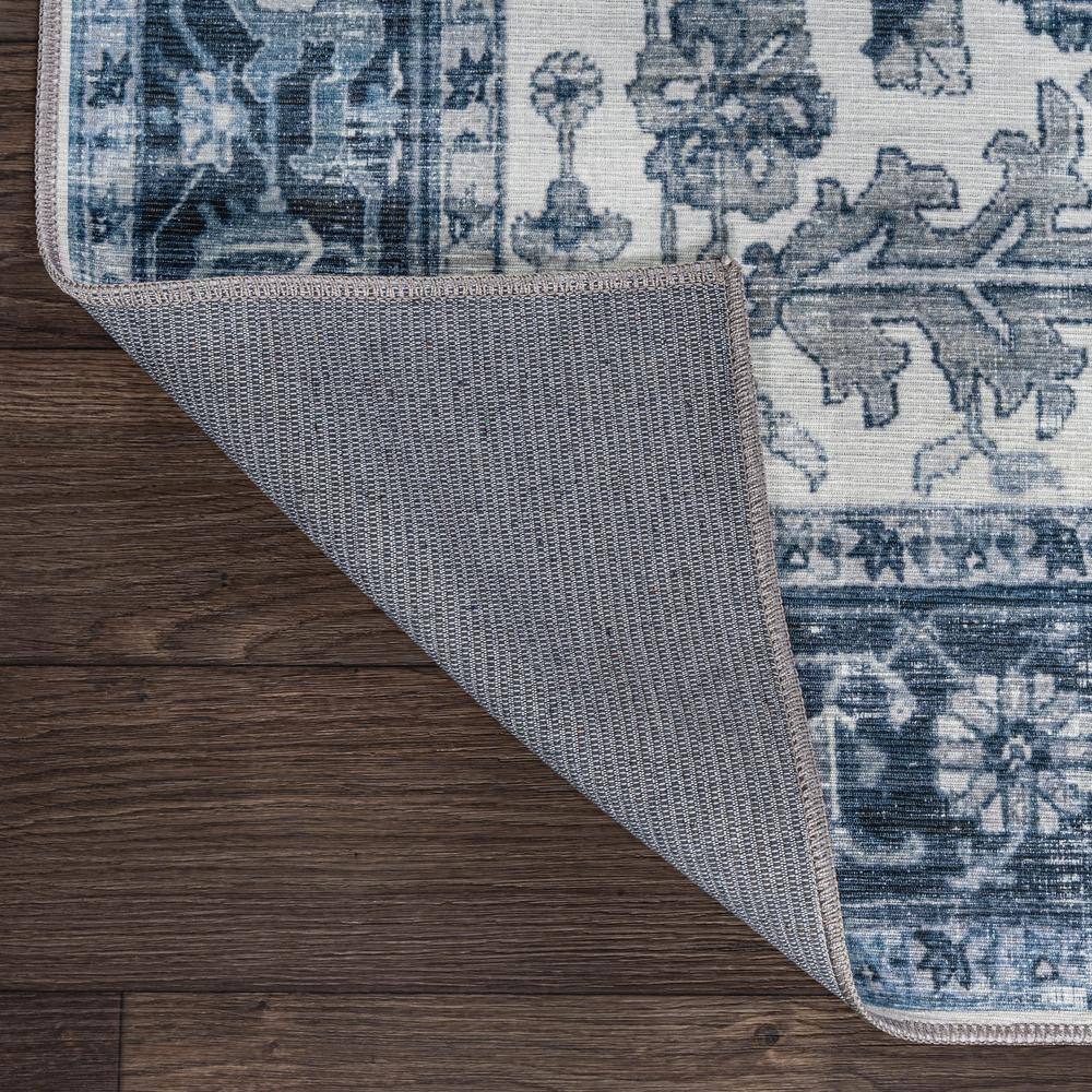 Blue and Cream Medallion Washable Synthetic Area Rug 8' x 10'