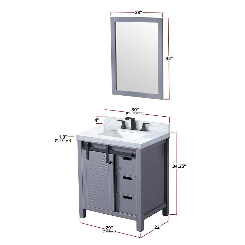 Marsyas 30-inch Dark Gray Freestanding Bathroom Vanity with Barn Door