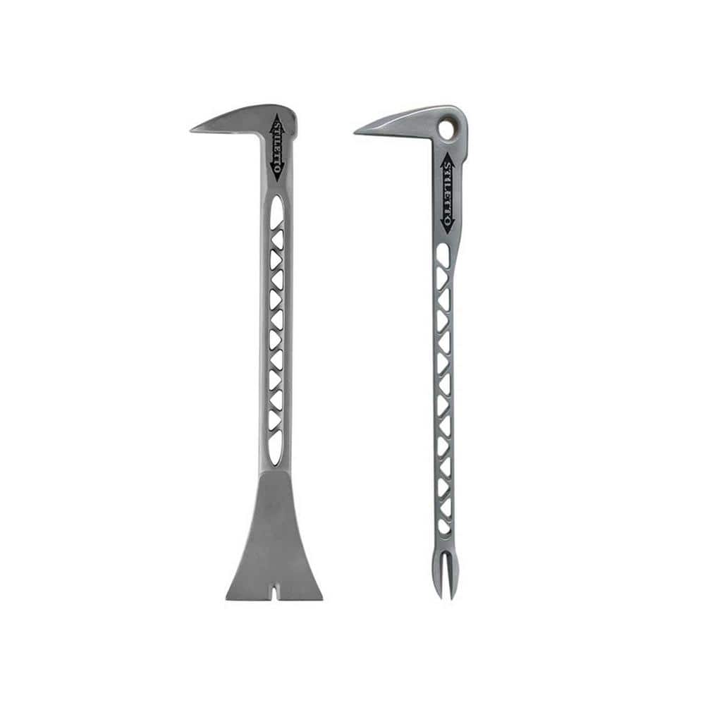Stiletto 15 oz. TiBone Smooth Face with Curved Handle with 12 in. Titanium Clawbar Nail Puller with Dimpler (2-Piece)