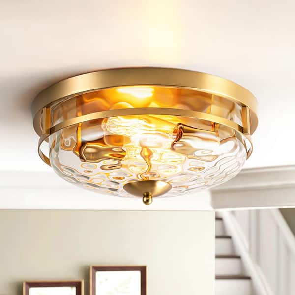 Rennnsan Wendy 12.9 in. 2-Light Brushed Gold Flush Mount Light