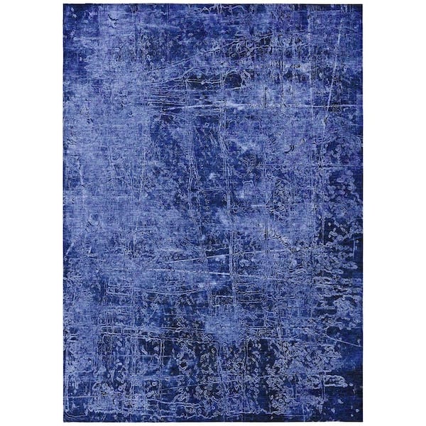 Navy Blue 8 ft. x 10 ft. Woven Abstract Rectangle Indoor/Outdoor Area Rug