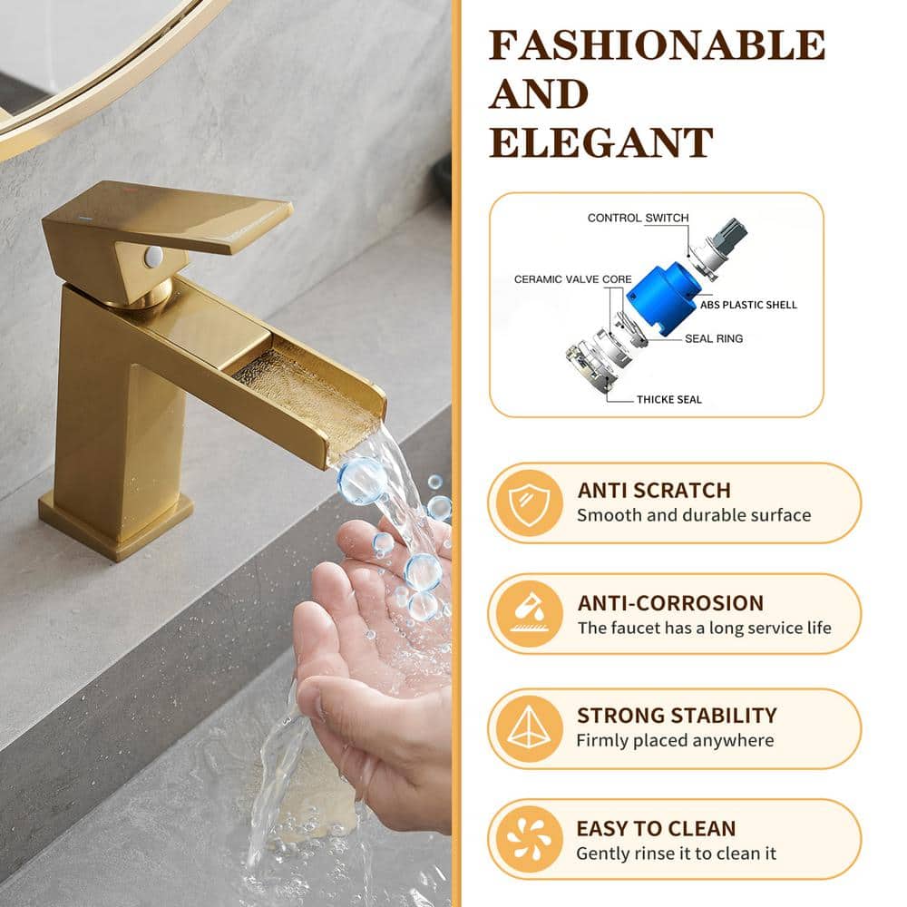Brushed Gold Single Handle Waterfall Bathroom Faucet