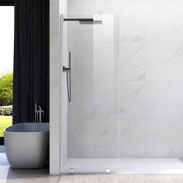 UKH07B 29-1/2 in. W x 80 in. H U-Channel Frameless Fixed Shower Door Panel in Brushed Nickel, 3/8 in. Clear Glass