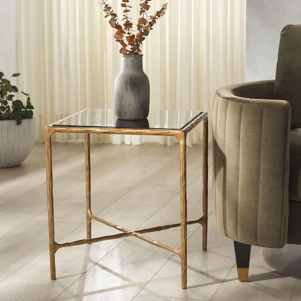 Jessa 18 in. Brass/Black Square Marble End Table