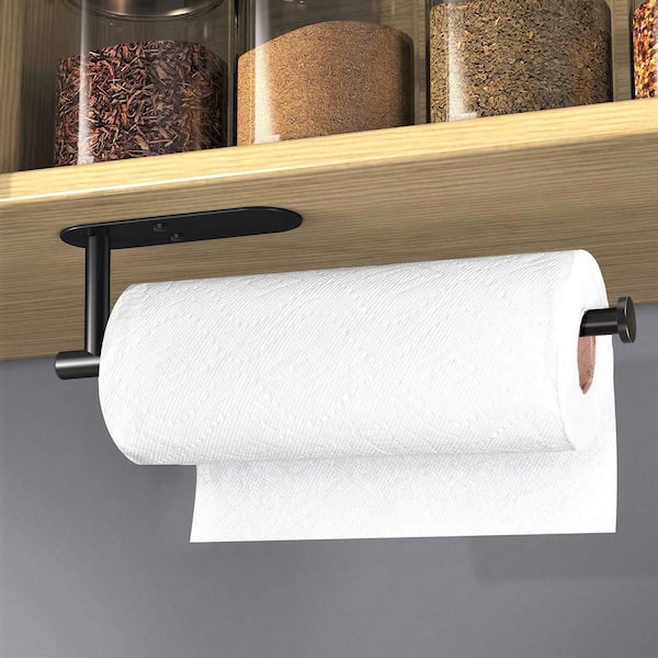 Under Cabinet Adhesive Paper Towel Holder, Stainless Steel Wall Mount for Kitchen, 12.5 in. Length, Black