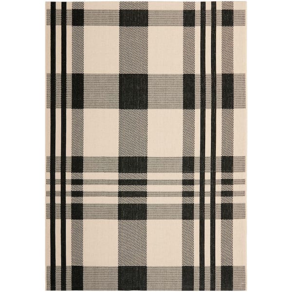 Courtyard Black/Bone 6 ft. x 8 ft. Plaid Indoor/Outdoor Area Rug