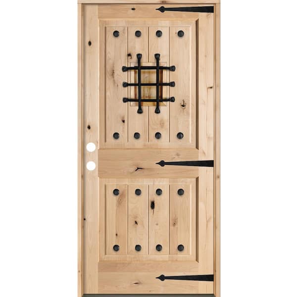 Krosswood Doors 36 in. x 80 in. Mediterranean Knotty Alder Square Top Unfinished Single Right-Hand Inswing Prehung Front Door