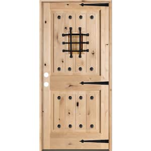 42 in. x 80 in. Mediterranean Knotty Alder Square Top Unfinished Single Right-Hand Inswing Prehung Front Door