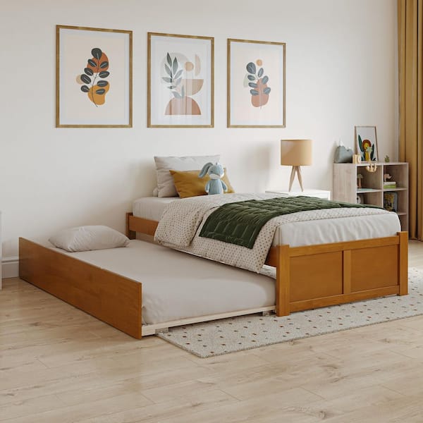 AFI Concord Light Toffee Natural Bronze Solid Wood Frame Twin Platform Bed with Footboard and Twin Trundle