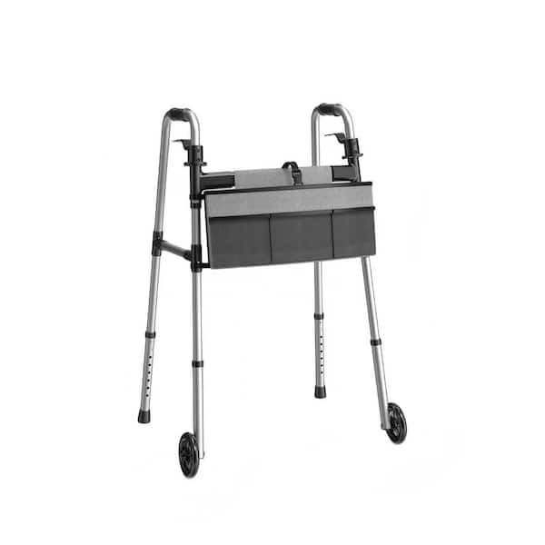 Folding Walker with 5 in. Wheels, Basket & Glide Skis, Adjustable Height Walker for Seniors, 350 lbs. Capacity