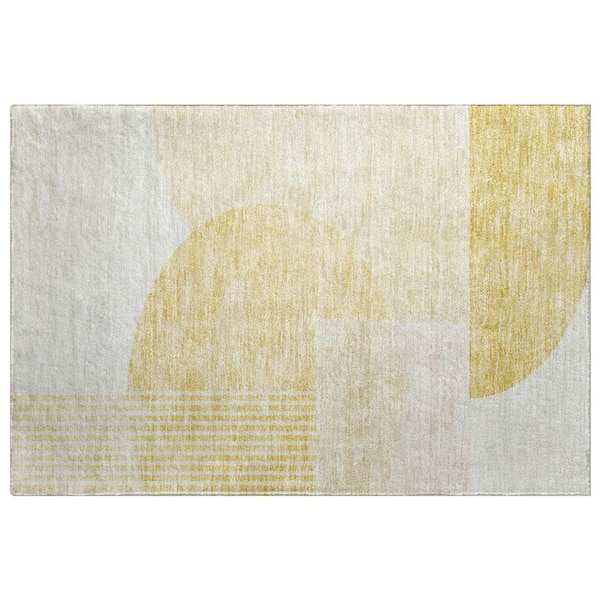 Dream Shag Premium Machine Washable Abstract ADS678 Gold 2 ft. x 3 ft. Accent Rug