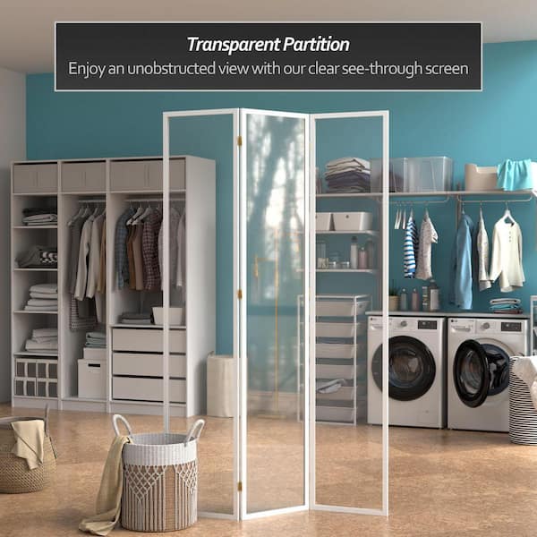 Red Lantern 7 ft. Tall Clear Plastic Partition White 3 Panel SH