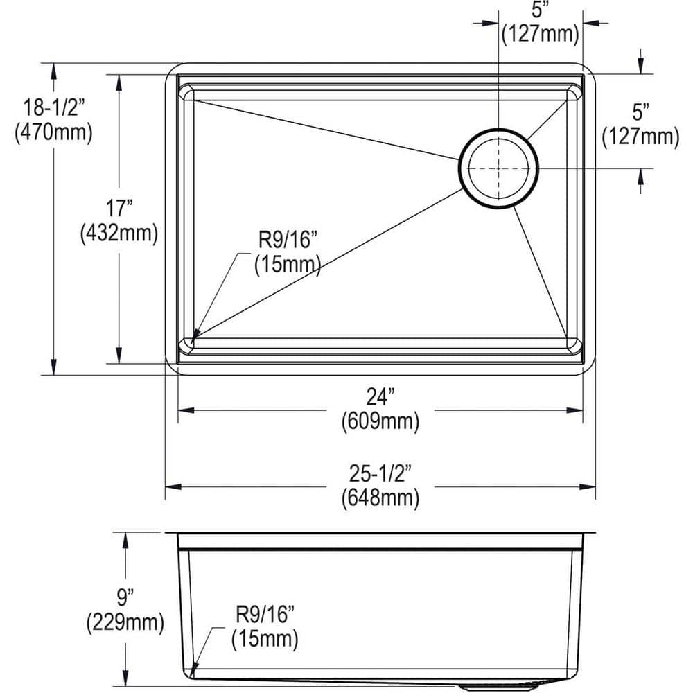 Elkay Crosstown 25.5" Stainless Steel Undermount Kitchen Sink Kit