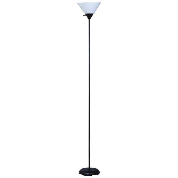 Park Madison Lighting 72 in. Torchiere Black Floor Lamp with White Shade