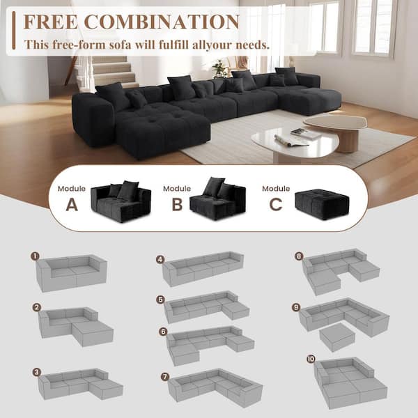 J&E Home 183.54 in. Square Arm Linen 6-piece Modular Free