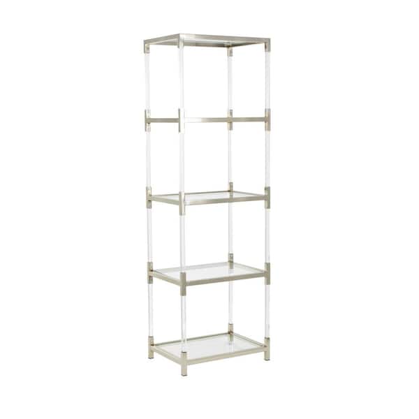 Litton Lane 70 in. Tall Acrylic Plastic Stationary Clear Cube Shaped Shelving Unit Bookcase with Silver Frame Supports