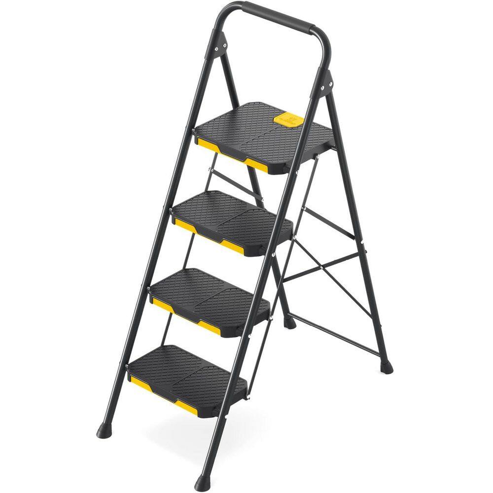 Reach 4.5 ft. Step Ladder Steel Sturdy Safe-Lock Handrail Anti-Slip Wide Pedals Folding Portable 800 lbs. Load Black price history on PriceWatchPro