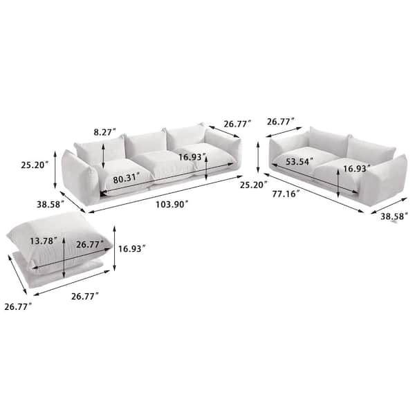 Magic Home 3 Pieces Wide Seat Chenille Sofa Couch Living Room Set (2 ...