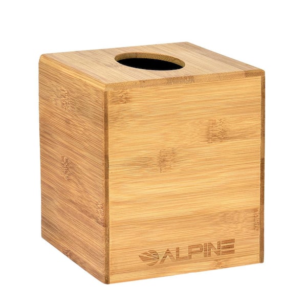 Alpine Industries Square Cube Wood Tissue Box Cover Holder in Bamboo