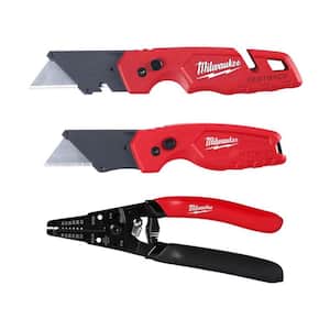 FASTBACK Folding Utility Knife and Compact Folding Utility Knife w/20-32 AWG Low Voltage Wire Stripper/Cutter (3-Piece)