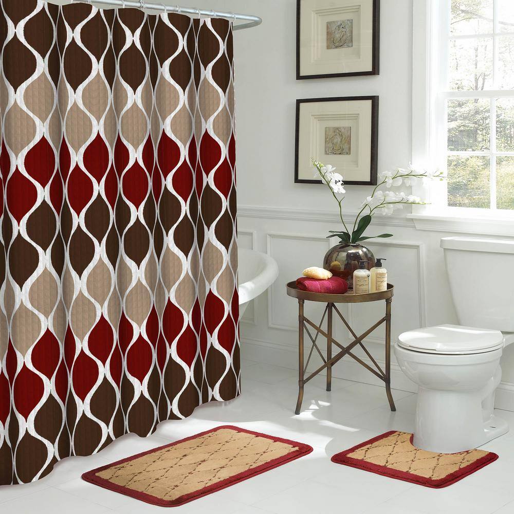 Piece Bath Rug And Shower Curtain, Red Bathroom Sets