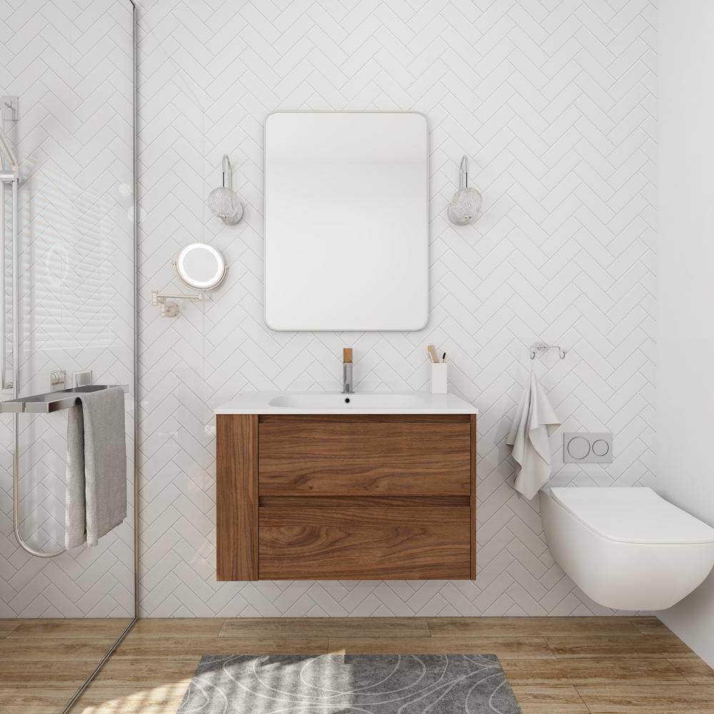 High-Quality 30 in. W x 18.1 in. D x 19.4 in. H Floating Bath Vanity in Bro