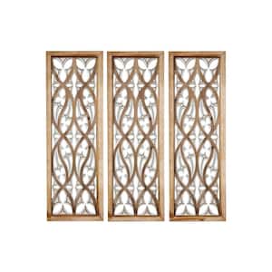 3 Panels 36 in. x 12 in. Brown Unique Geometric by Abstract Wood Wall Wall Art