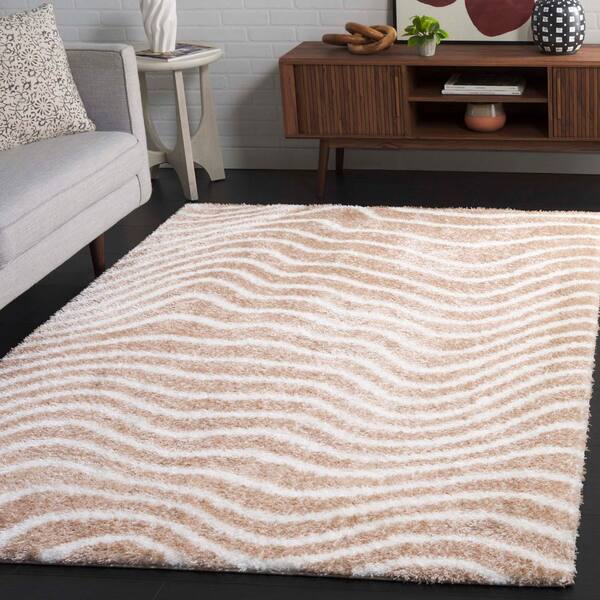 Tahoe Shag 8 ft. x 10 ft. Gold/Ivory Wavy Striped Area Rug