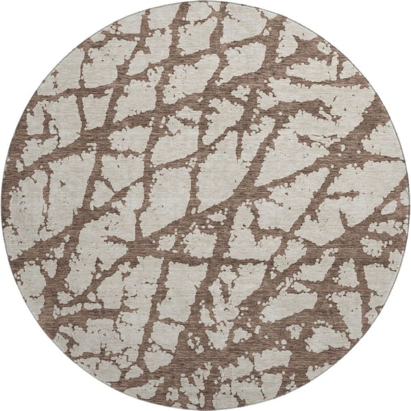 Addison Rugs Mayfield Premium Machine Washable Abstract AMF972 Brown 8 ft. x 8 ft. Round Rug
