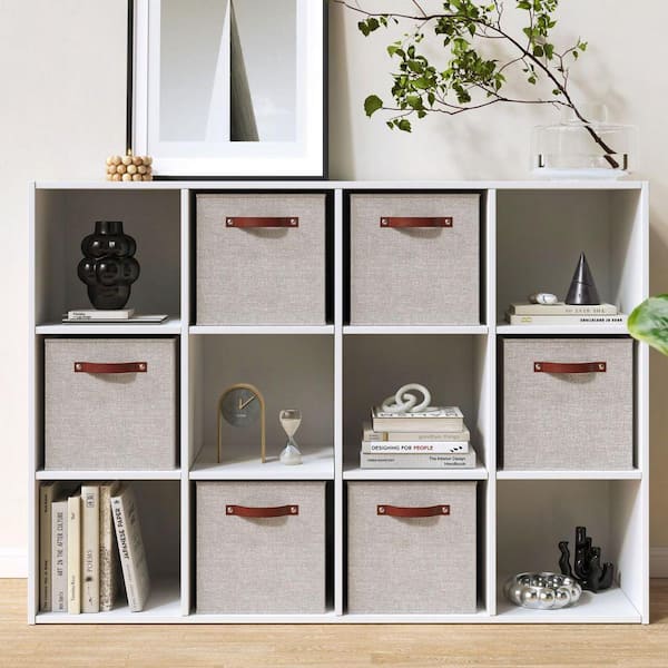Ornavo Home Beige 13 in. x 13 in. x 13 in. Linen Fabric Decorative