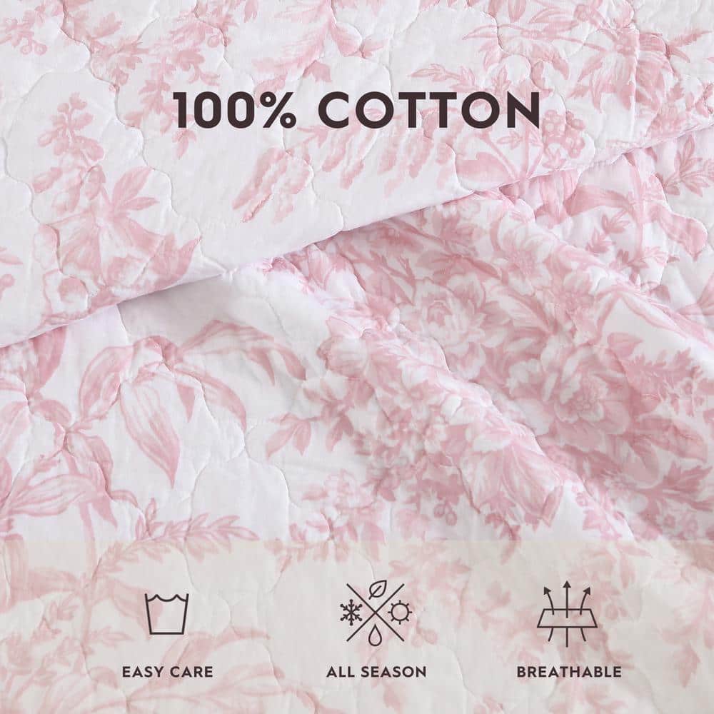Pink Reversible Cotton Full Quilt Set with Shams