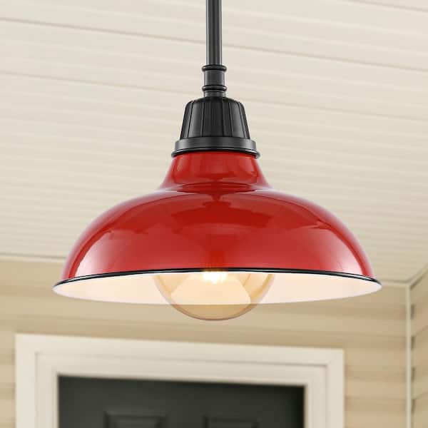 JONATHAN Y Jasper 12.25 in. 1-Light Red Farmhouse Industrial Indoor/Outdoor Iron LED Pendant